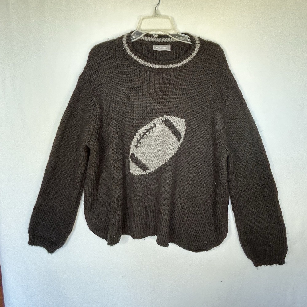 Wooden Ships Women's Sweater Football Gray/ Black Crew Neck Chunky Knit Size XL